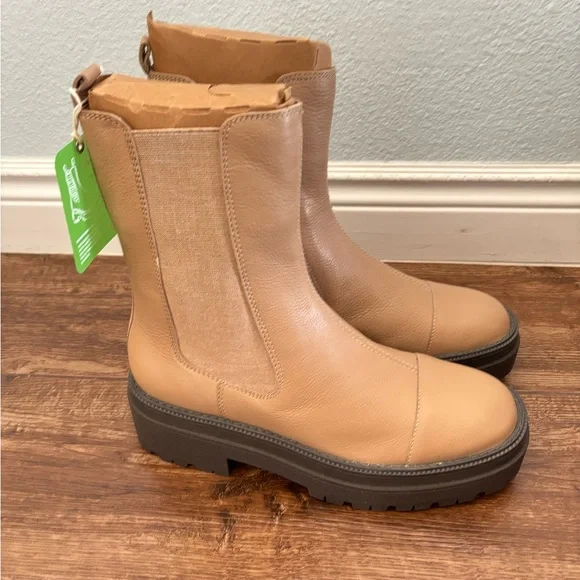 NWT Sam Edelman Wellington Waterproof Sesame Leather Chelsea Boots Size 7.5
